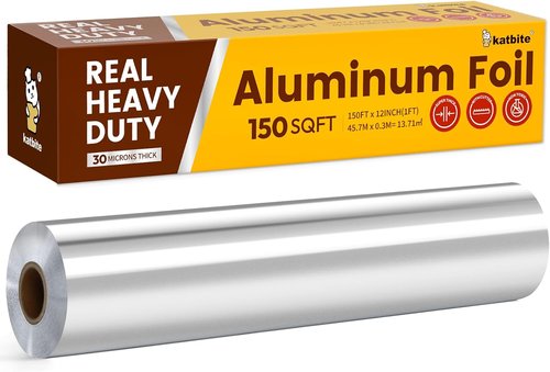 Katbite Heavy Duty Aluminum Foil Roll - 12in x 150ft | 30 Micron Thick, Perfect for Cooking & Grilling