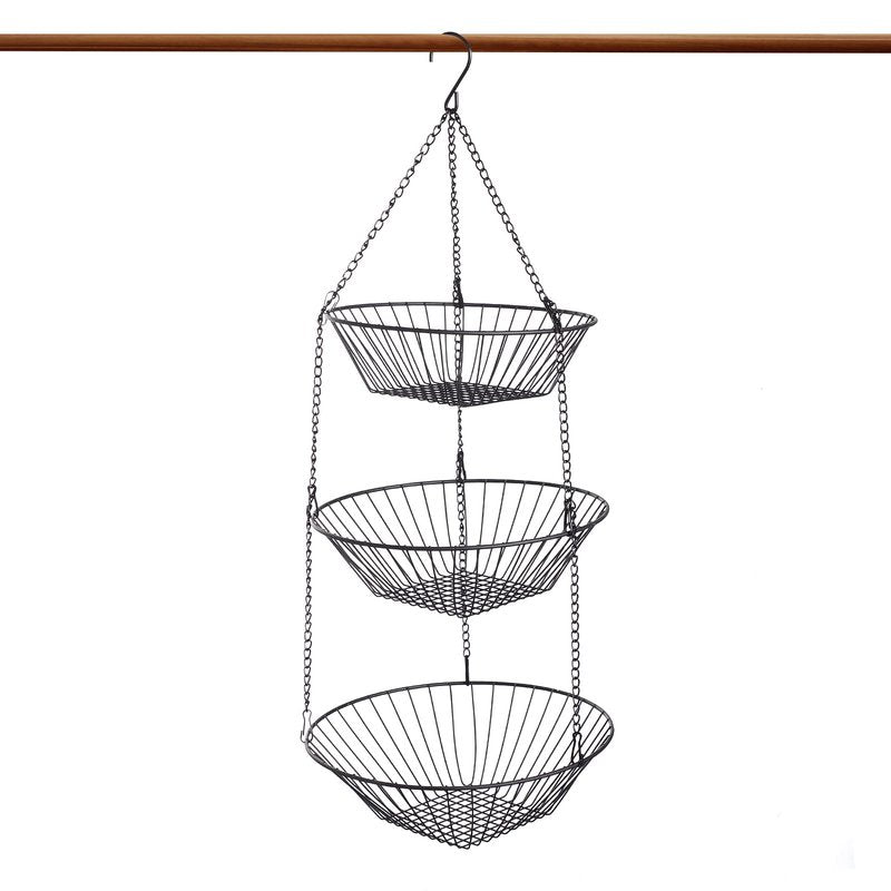 JUNCHU CHERRY 3-Tier Wire Fruit Hanging Basket 2 Packs,non-Punching Wall Hanging Storage,Kitchen Bathroom Organization Basket,Suitable for Bathroom,Kitchen,Closet,Garden,Black