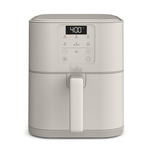 bella 6 Qt Slim Air Fryer, Fits-anywhere™ Kitchenware, EverGood™ Ceramic Nonstick Coating, Adjustable Temperature, 6 Preset Cooking Options, 60 Min Auto Shutoff w Audible Tone, 5lb Capacity, Oatmilk