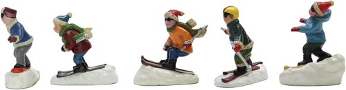 Moments In Time Christmas Village Set - Hand-Painted Skiing & Snowboarding Figures | 5 Polyresin Holiday Decor
