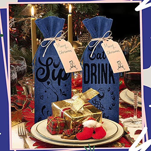 Shappy Royalblue Christmas Wine Bags Set with Cards, 10 Pieces