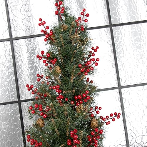LLZLL Red Artificial Holly Berry Stems 6.5 Inch Christmas Tree Decorations, Pack of 32