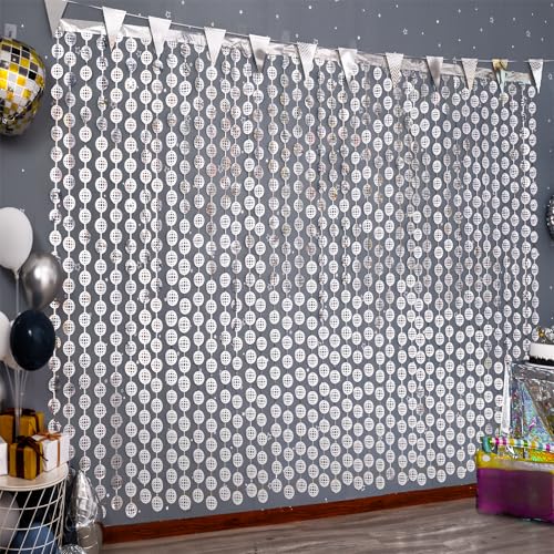 Silver Disco Ball Foil Fringe Curtains - 2 Pack 3.3 x 6.6 ft Party Backdrop