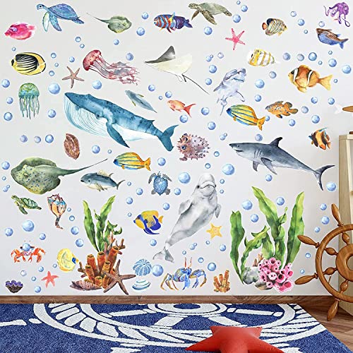 Glow in the Dark Ocean Wall Decals – Watercolor Sea Life Stickers for Kids