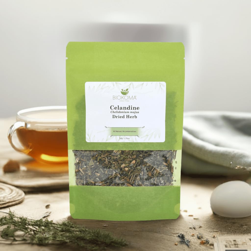 Biokoma Celandine Dried Herb 50g (1.76oz) Chelidonium Majus Warts Fighter Antioxidant In Resealable Moisture Proof Pouch Herbal Tea No Additives No Preservatives Kosher