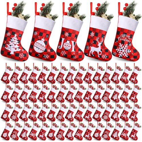Glimin 150 Pairs Mini Buffalo Plaid Christmas Stockings 7" – Cute Style (Bulk)