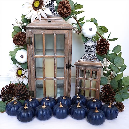 12 Pcs Small Navy Blue Artificial Foam Pumpkins for Fall Home Decor
