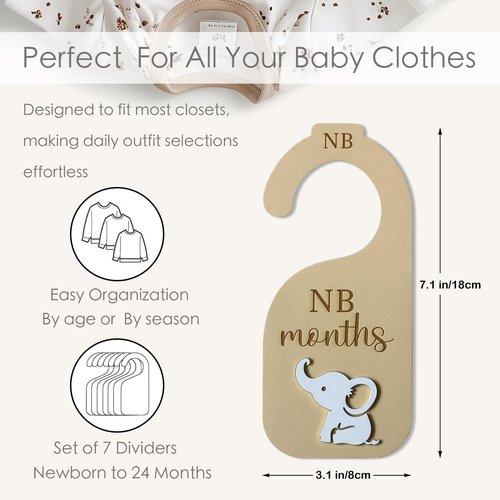 Baby Closet Dividers Unisex Adorable Wooden Baby Clothes Organizer for Nursery Clothes Size Age Dividers from Newborn to 24 Months