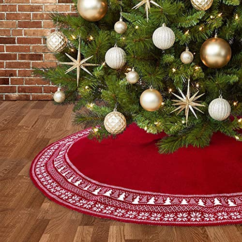 Dremisland 36-Inch Red Cable Knit Christmas Tree Skirt Rustic Holiday Decor