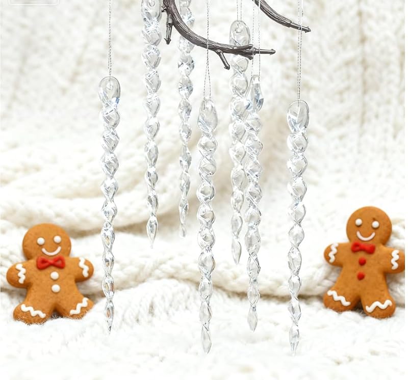 30Pcs Clear Plastic Icicle Christmas Ornaments for Tree Decoration