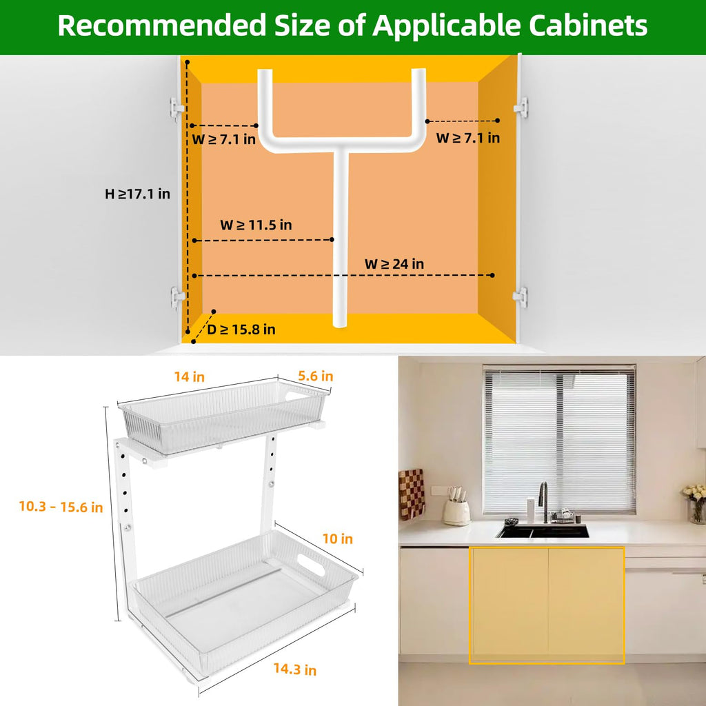 NRCUWI 2 Pack Under Sink Organizer, Pull Out Cabinet Organizer 2 Tier Slide Out, Under Sink Organizers and Storage Height Adjustable for Kitchen Bathroom Cabinet, Metal
