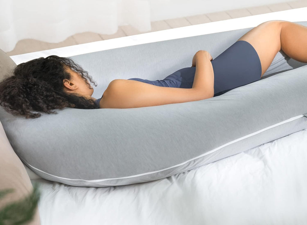 Queen Rose Extra Long U-Shaped Body Pillow - Cooling Pregnancy Pillow for Full Body Support, 65 Inch, Grey