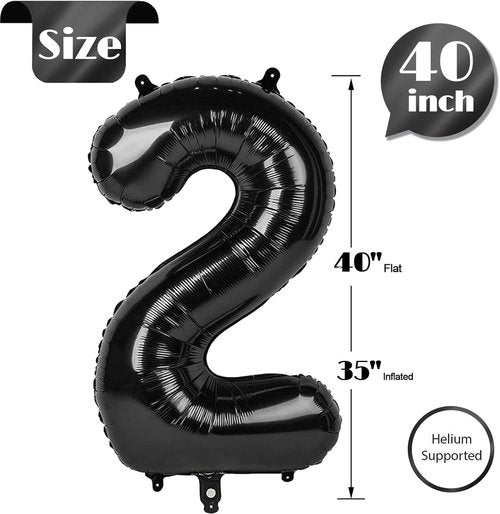 IWERP 40-Inch Black Number 2 Balloon - Unisex Birthday Decorations | Reusable Foil Mylar