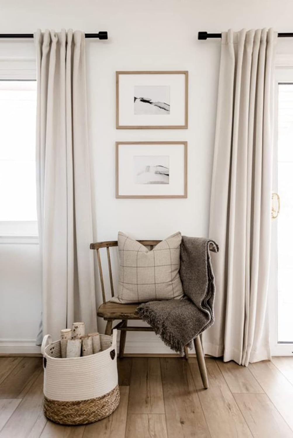 Skiennix 100% Blackout Linen Curtains - Thermal Insulated Drapes, 50" W x 120" L, Cream | 2 Panels Set
