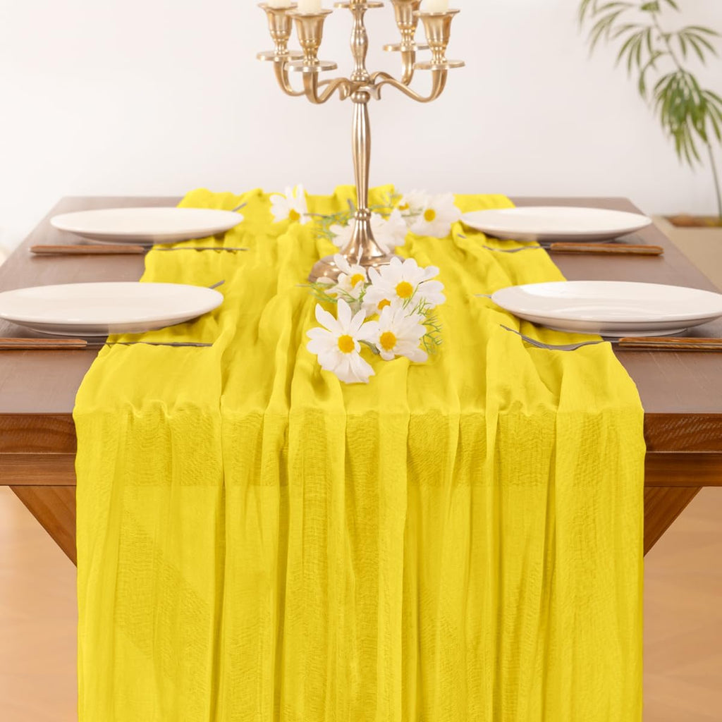 Socomi Yellow Cheesecloth Table Runner - 10pcs Rustic 120-Inch Gauze for Weddings, Parties & Home Decor