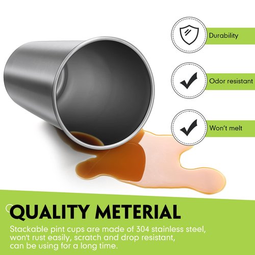 Mimorou 20 Pcs 24 oz Stainless Steel Pint Cups Metal Drinking Cups Stackable Water Tumbler Unbreakable Shatterproof Drinking Glasses for Bar Home Restaurant