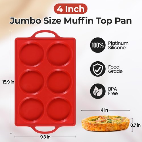 CAKETIME Muffin Top Pan - Non-Stick Silicone Baking Molds for English Muffins | 4-Inch Round, 3-Pack Red