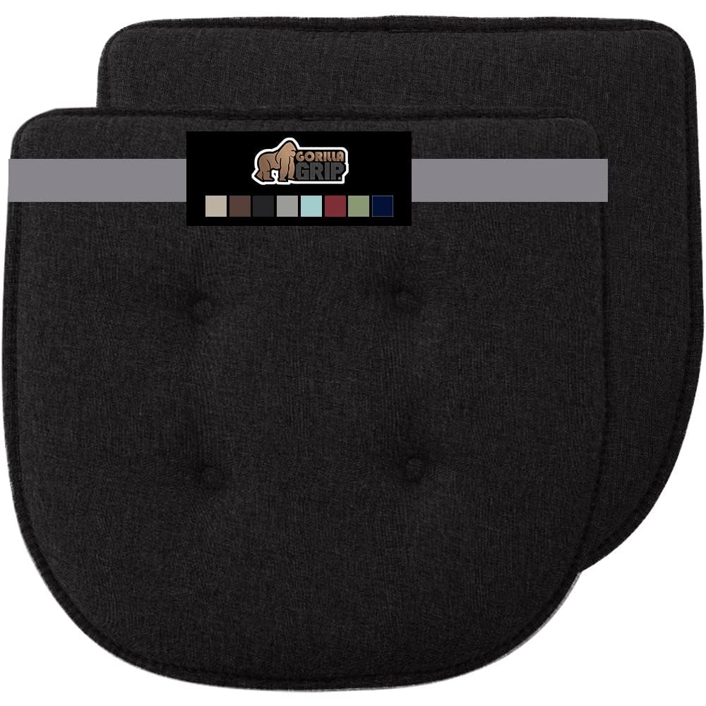 GORILLA GRIP Slip Resistant Tufted Chair Cushions, No Ties Required, Memory Foam Pads for Dining Room Kitchen Table, Office, Rocking Chairs, Plush Seat Cushion Pad, Home Decor, Set of 2, 16x17, Black