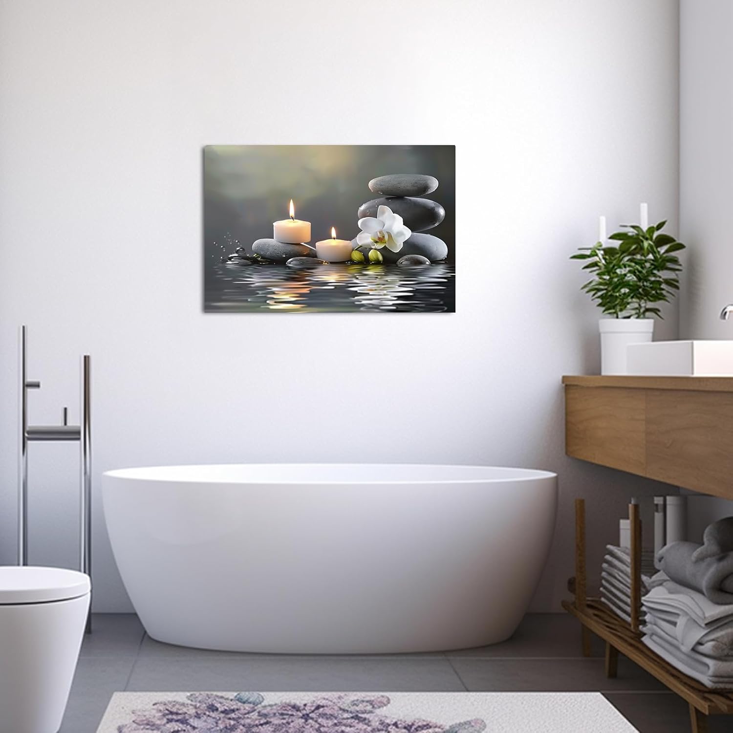 PBXBJY Orchid Flower Wall Art - Zen Stone Canvas Painting for Meditation | 12" x 18" White Decor
