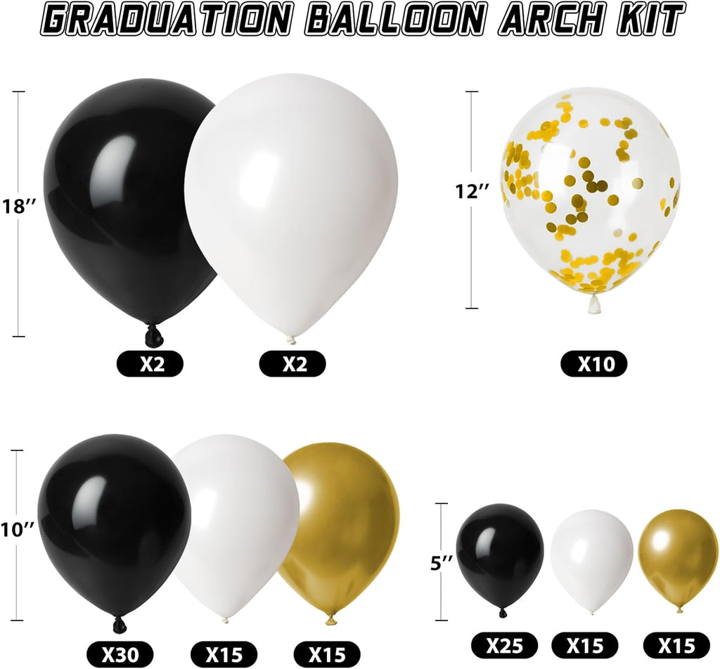 Regine Switzerland Graduation Decorations | 2026 Party Set with 129pcs Balloons & Arch Garland - Black