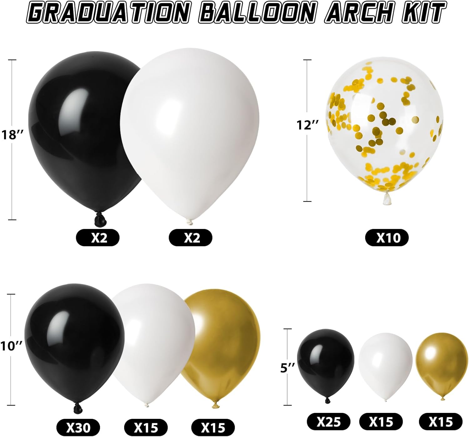 Regine Switzerland Graduation Decorations | 2026 Party Set with 129pcs Balloons & Arch Garland - Black