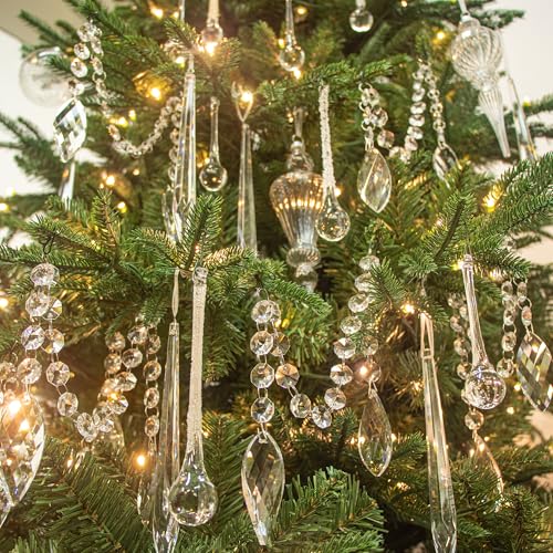 KI Store 6pcs Clear Glass Crystal Icicles for Christmas Tree Decorations Hanging Crystal Icicle Prism Pendants Ornaments
