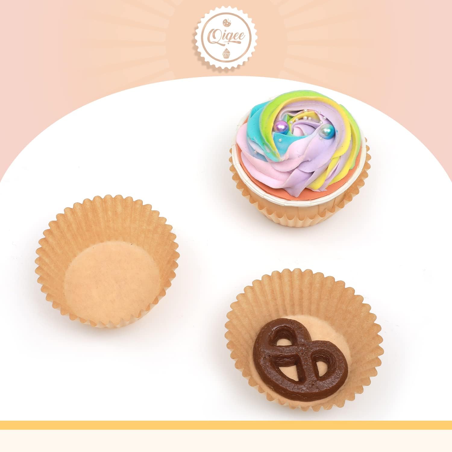 Qiqee Mini Cupcake Liners - 1000 Count Natural Food Grade Baking Cups | Odorless Small Size