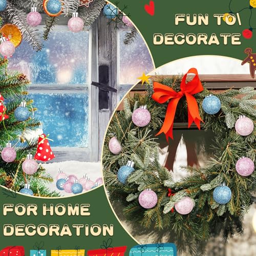 Mini Glitter Christmas Balls 72 Pcs Light Pink Blue Purple 1.18" - Holiday Tree Decorations