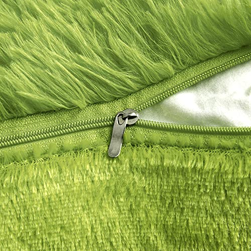 Christmas Plush Faux Fur Pillow Covers 20x20 Inch Grinch Green Set of 2 - Holiday Home Decor