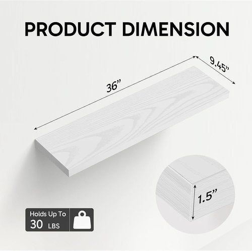 BAYKA Floating Wall Shelves - 36-Inch Rustic Wood Design for Bathroom, Bedroom & Living Room | Set of 2 (White)