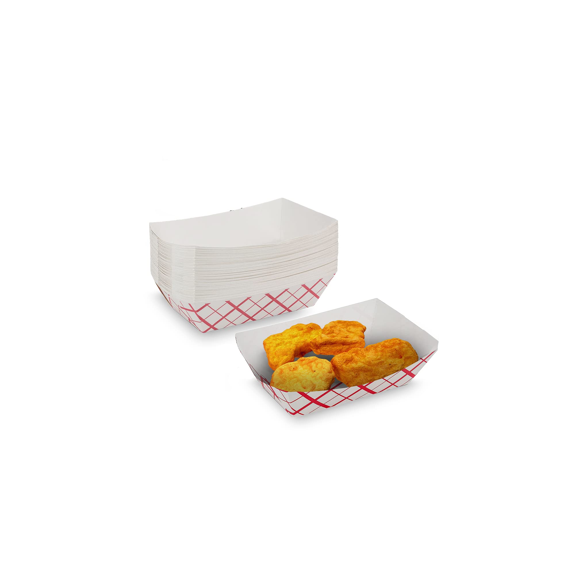 MT Products Small 1/2 lb Disposable Paper Food Trays – 100 Pack – Grease-Resistant Plaid Paper Boats for Snacks, Fries & Desserts – Made in the USA