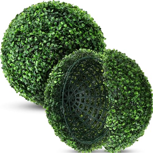 9-Inch Artificial Boxwood Topiary Balls, 2-Piece Faux Plant Sphere Set