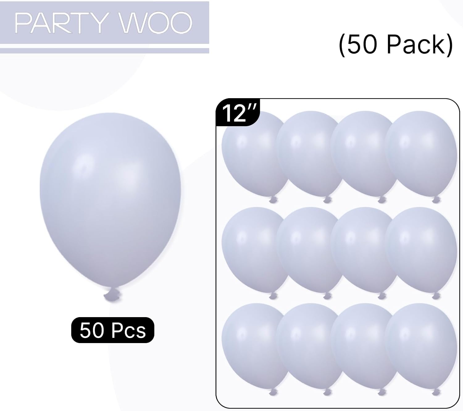 PartyWoo Dusty Blue Balloons - 50pcs 12 Inch Slate Blue Latex Helium Balloons for Baby Showers & Weddings