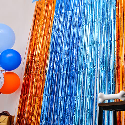 Blue Dog Party Foil Fringe Curtains - 2 Pack Tinsel Photo Backdrop