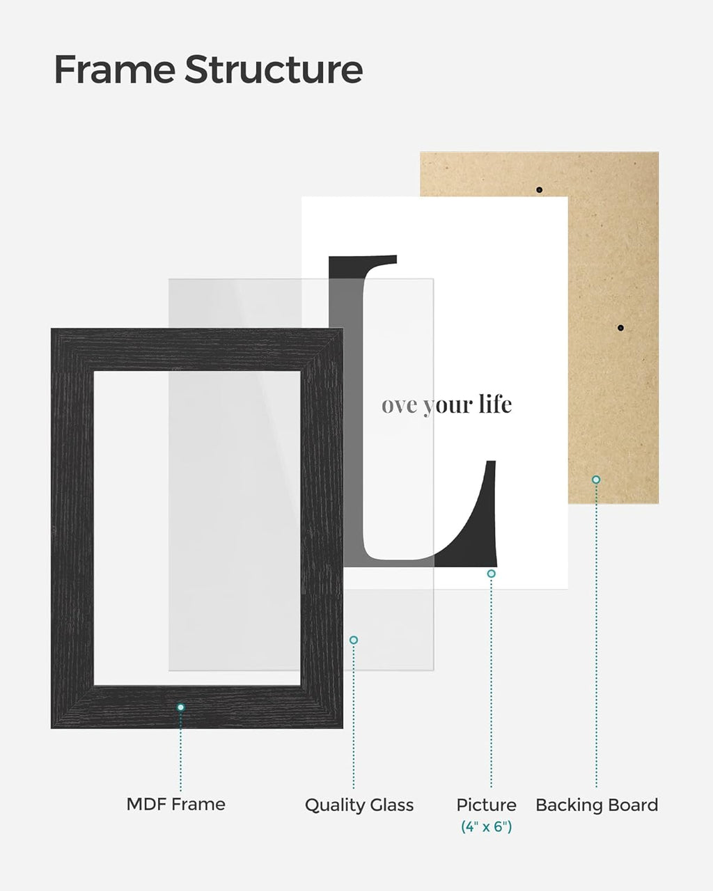 SONGMICS Collage Picture Frames - Set of 4, 4x6 Multi-Photo Wall Decor in Ink Black | Perfect for Gallery Display