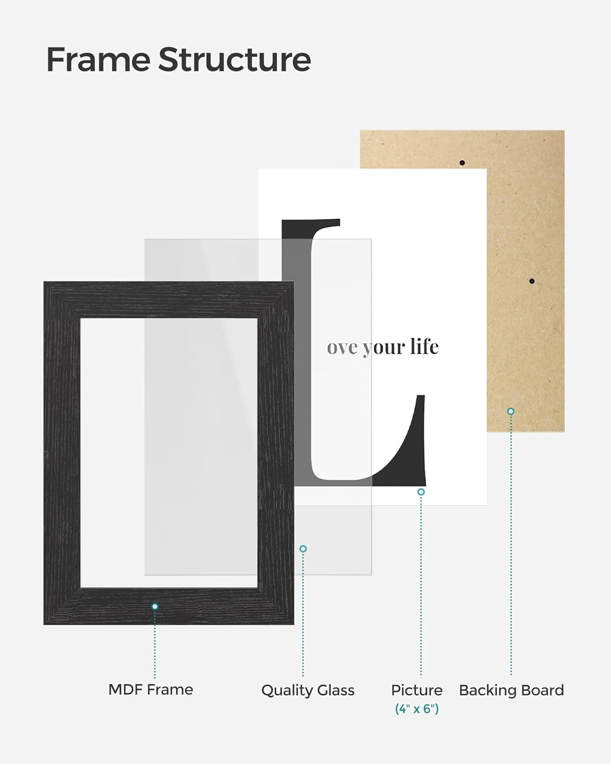 SONGMICS Collage Picture Frames - Set of 4, 4x6 Multi-Photo Wall Decor in Ink Black | Perfect for Gallery Display