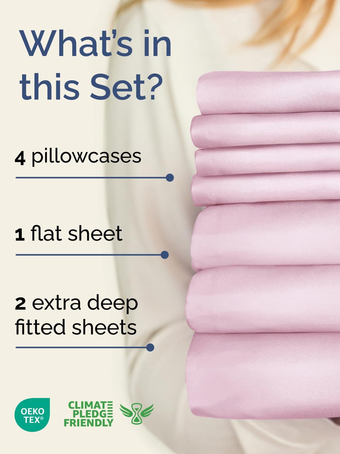 Skiennix Extra Deep Split King Sheet Set - 7 Piece Breathable Cooling Bedding - Soft Wrinkle-Free Light Pink