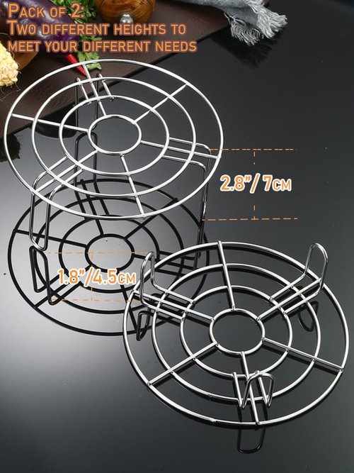 Turbokey Cooling Rack Set of 2 Dia 6.3" Round Steamer Rack Stainless Steel Cross Wire Barbecue Carbon Baking Net Grill Pan Grate for Instant Pot/Pressure Cooker/Oven (Height 1.8"&2.8",6.3"/16cm)