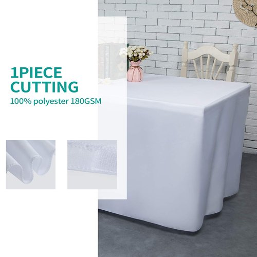 Surmente 10 Pack White Fitted Tablecloths for 6 Foot Rectangle Tables, White Table Covers for Weddings, Banquets, or Restaurants
