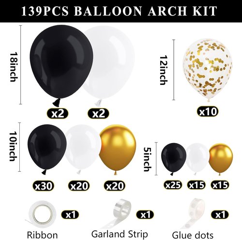DAZONGE Graduation Decorations 2026 - Black & Gold Set with 4 Grad Boxes, 139pcs Balloon Arch & Lights