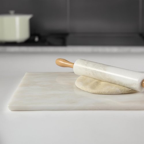 Koville African Natural Marble Cutting Board for Kitchen, 16x12inch Large Hand Crafted Marble Slab for Cheese, Charcuterie, Pastry Board - Wedding Gift, House Warming Gift