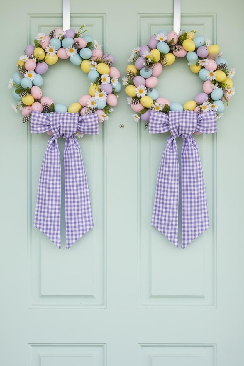 Skiennix Wreath Sash - Elegant Purple & White Checkered Plaid Bow Ribbon Bundle | 2 Pack (5.12" x 54.33")
