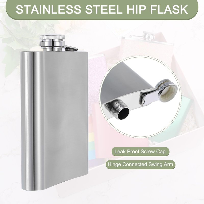 uxcell Hip Flask for Liquor 18oz 500ml Stainless Steel Leak Proof Drinking Flask for Camping Hiking Outdoor Activity, Silver
