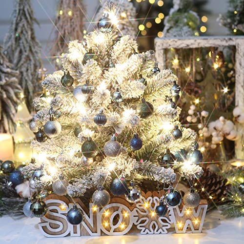 Sea Team 64-Pack Mini Christmas Ornaments 1.18 Inch Stone Blue Champagne