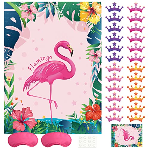 Pin the Crown on the Flamingo Party Game with 24 Stickers and Blindfolds