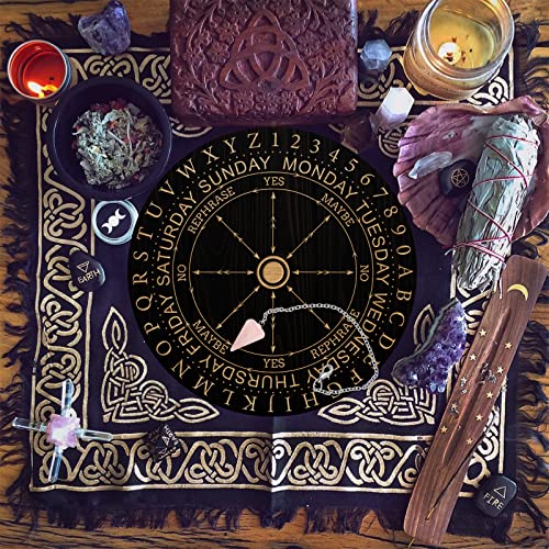 Wooden Witch Pendulum Board with Rose Quartz Crystal Dowsing Kit