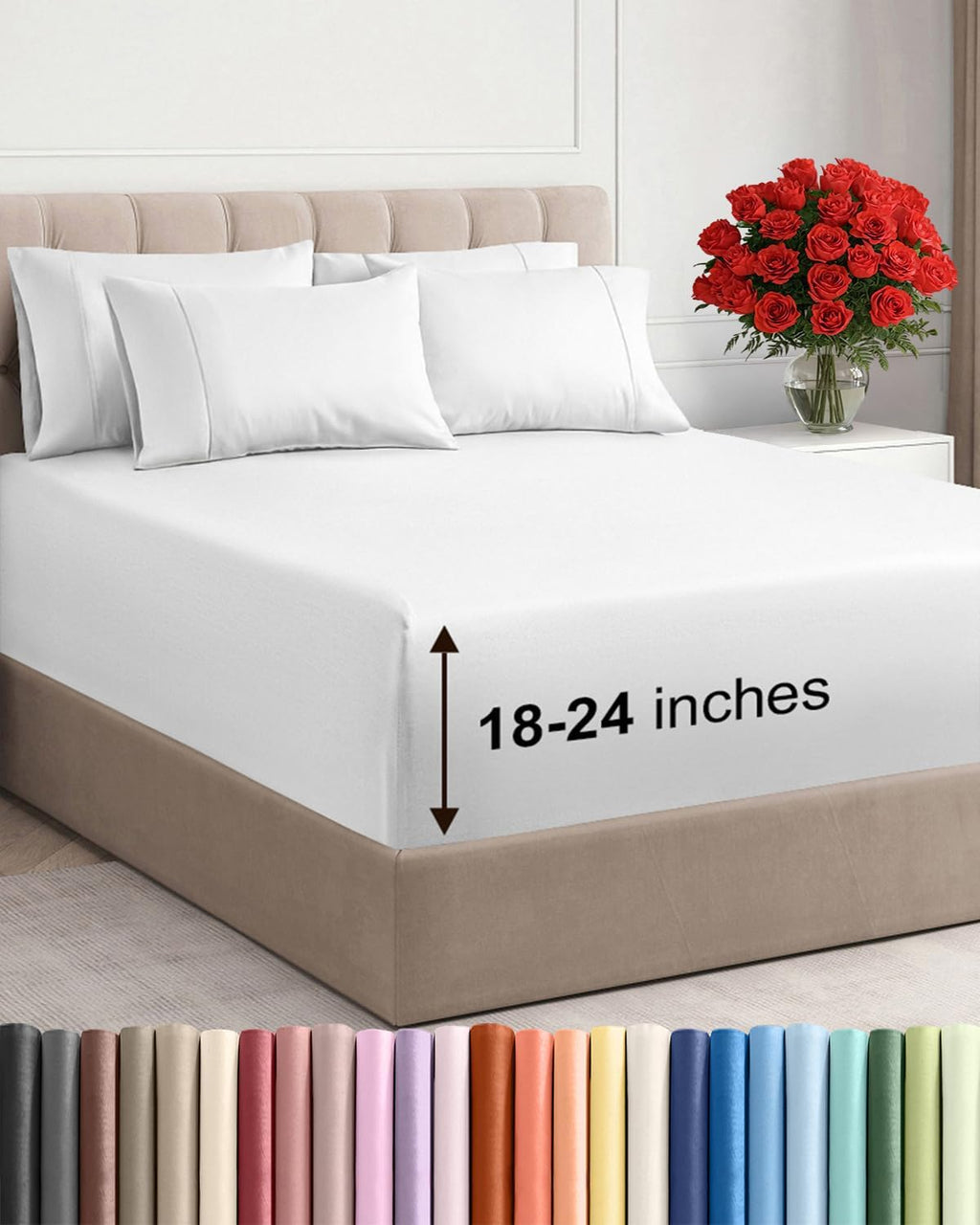 Skiennix Extra Deep Queen Sheet Set - 6 Piece Breathable Cooling Bedding - Soft, Wrinkle-Free White