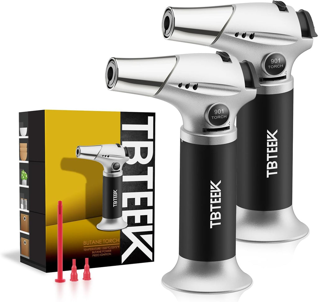 TBTeeK Butane Torch - Adjustable Flame Kitchen Torch with Safety Lock | 2-Pack for Cooking & Baking
