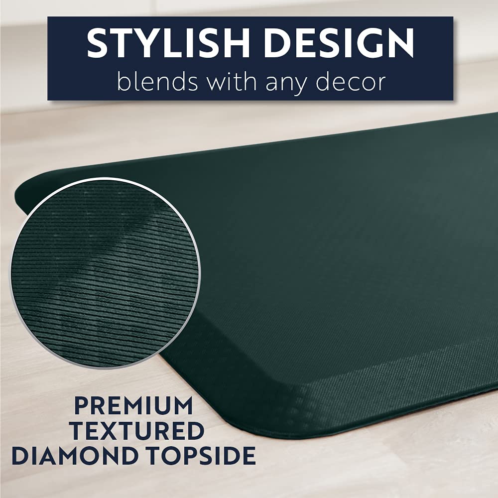 KANGAROO Anti Fatigue Mats for Kitchen Floor, 58x20, Reduce Foot, Knee, Back Pressure, 3/4 Inch Thick Cushioned Ergonomic Mat, Waterproof Comfort Rug for Under Sink, Standing Desk, Stores, HunterGreen