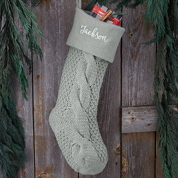 Personalized Cable Knit Christmas Stocking - 21-Inch Custom Embroidered